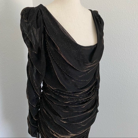 New Leaf Samir Copper Shimmer Black Body Con Rare Dressy Prom Sexy Ruche Size 12 - Picture 3 of 12